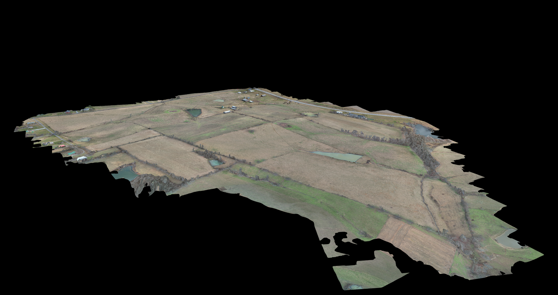 A 3d model of a landscape with a black background