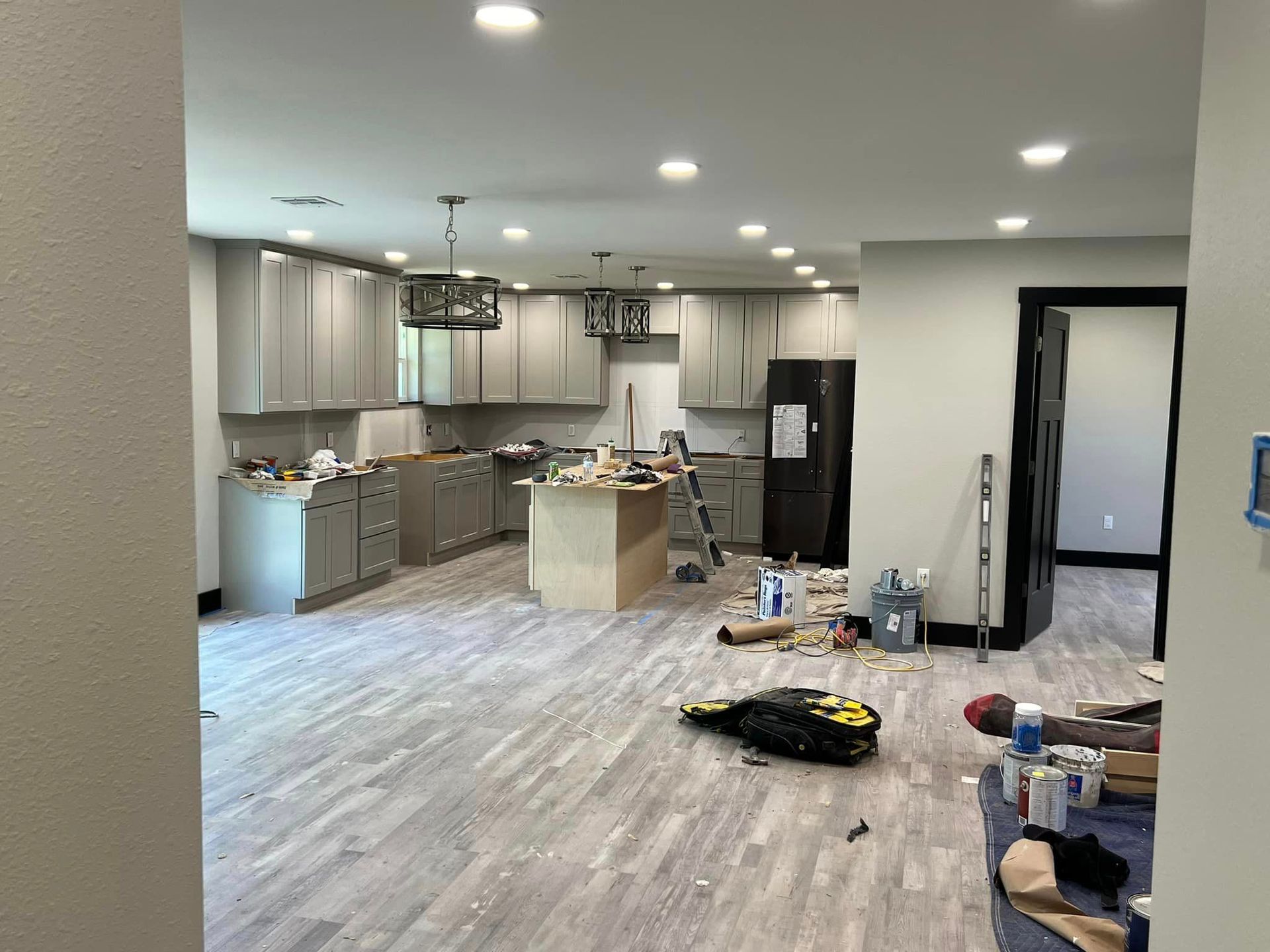 A kitchen is being remodeled in a house.