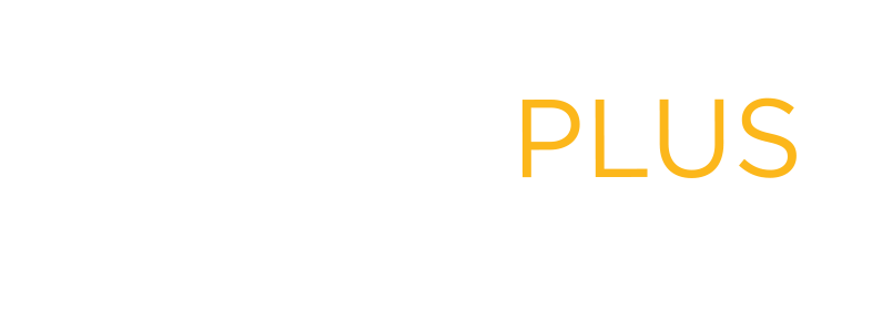 Yellow “PLUS” text on a white background