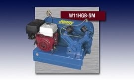 A blue jenny air compressor with a red honda engine
