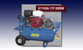 A blue jenny air compressor with a honda engine