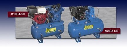 Two jenny air compressors are sitting next to each other