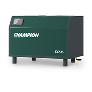 A champion d7.5 air compressor is sitting on a white surface.