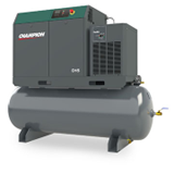 A compressor is sitting on top of a tank on a white background.