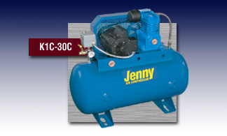 A jenny air compressor with a blue tank
