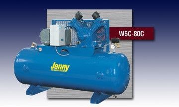 A blue air compressor with the word jenny on it