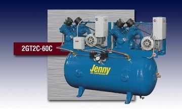 A blue jenny air compressor with a large tank