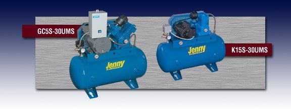 Two blue air compressors are sitting next to each other