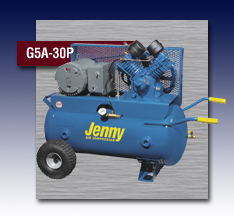A blue jenny air compressor with wheels