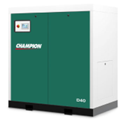 A green and white air compressor is sitting on top of a white surface.