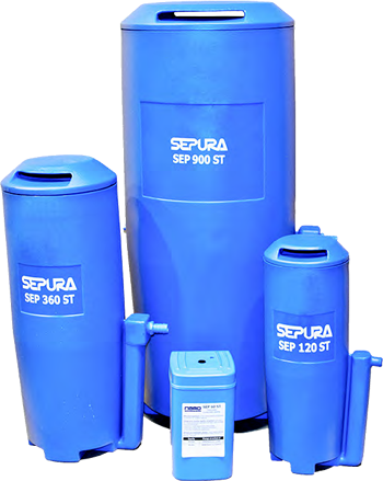 Three blue sepura containers are sitting next to each other Three blue sepura containers are sitting next to each other