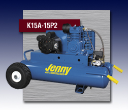 A blue jenny air compressor with wheels