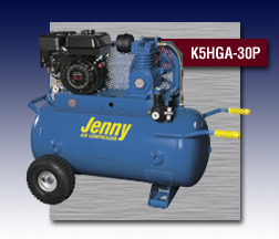 A blue jenny air compressor with wheels