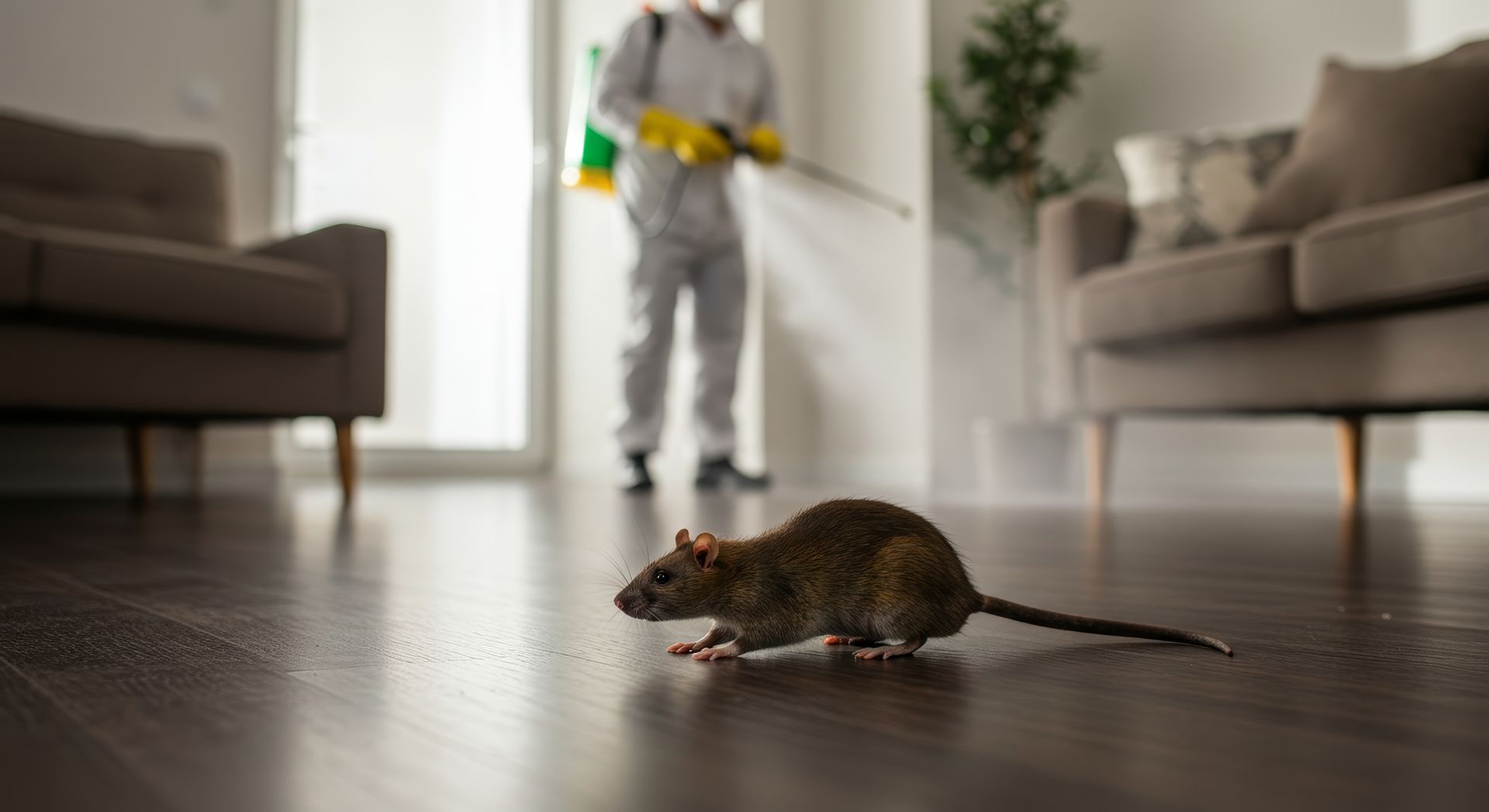 Rat in a home as professionals perform mouse extermination, demonstrating effective pest control. Rat in a home as professionals perform mouse extermination, demonstrating effective pest control.