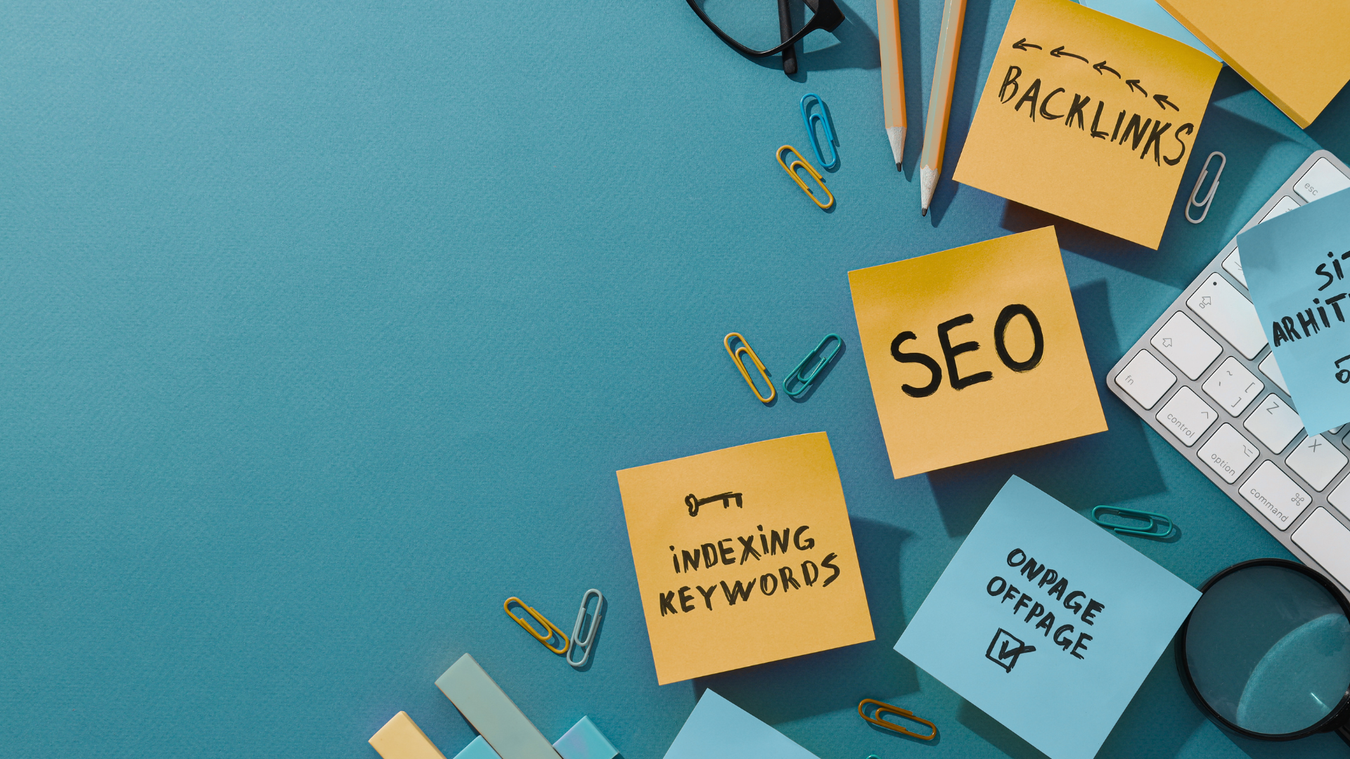 SEO sticky notes showing keywords, backlinks, and on-page optimization — local SEO tips for NWA