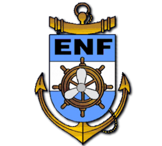 Emblema de la Flota Naval Argentina con ancla, timón y texto 