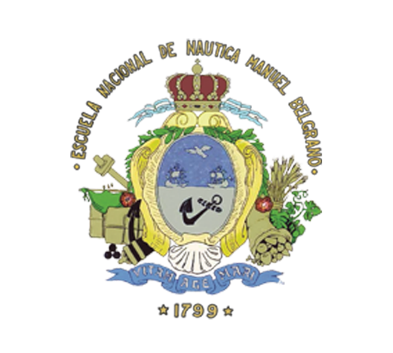Escudo de la Escuela Nacional Náutica Manuel Belgrano con corona, ancla y texto.