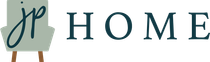 A logo for jp home with a chair and the word home.