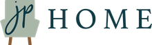 A logo for jp home with a chair and the word home.