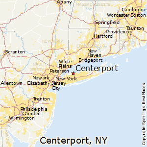 Map of the northeastern United States, highlighting Centerport, New York.