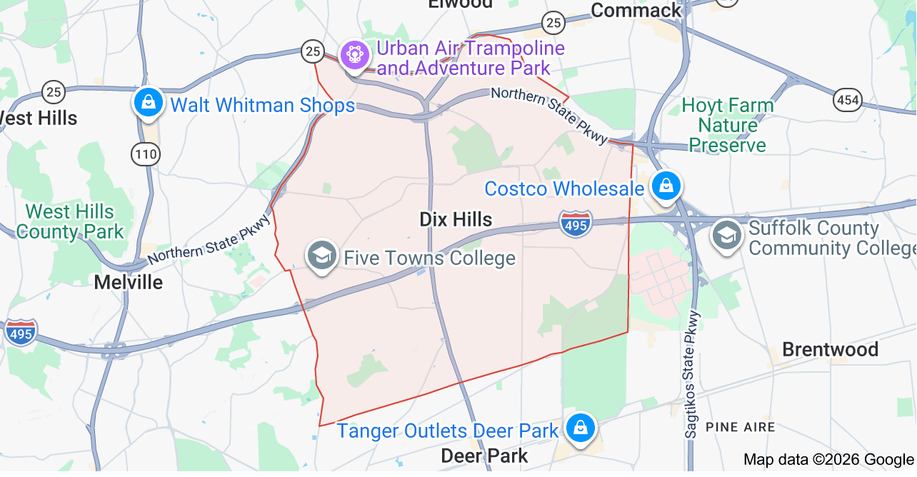 Map of Shoreham, New York, showing surrounding towns, harbor, parks, and landmarks.