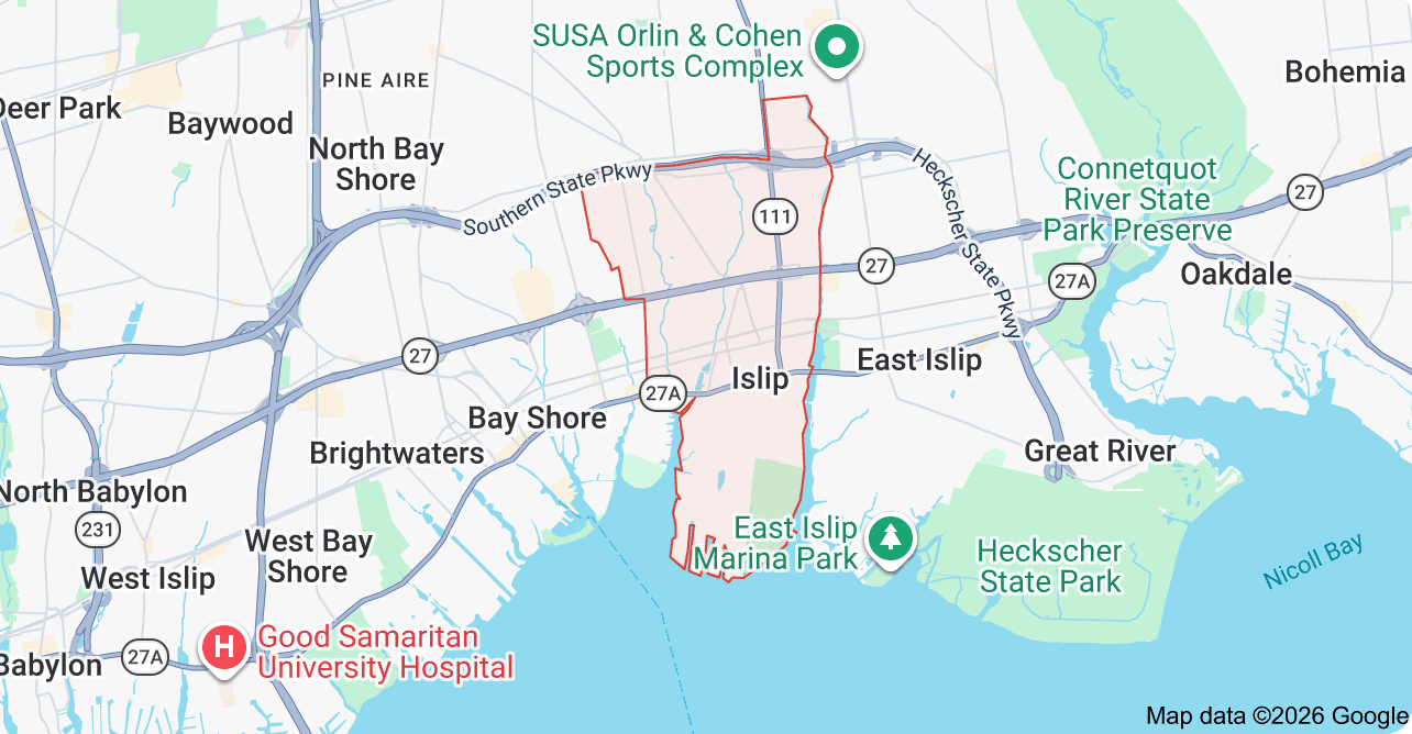 Map of Islip , New York.