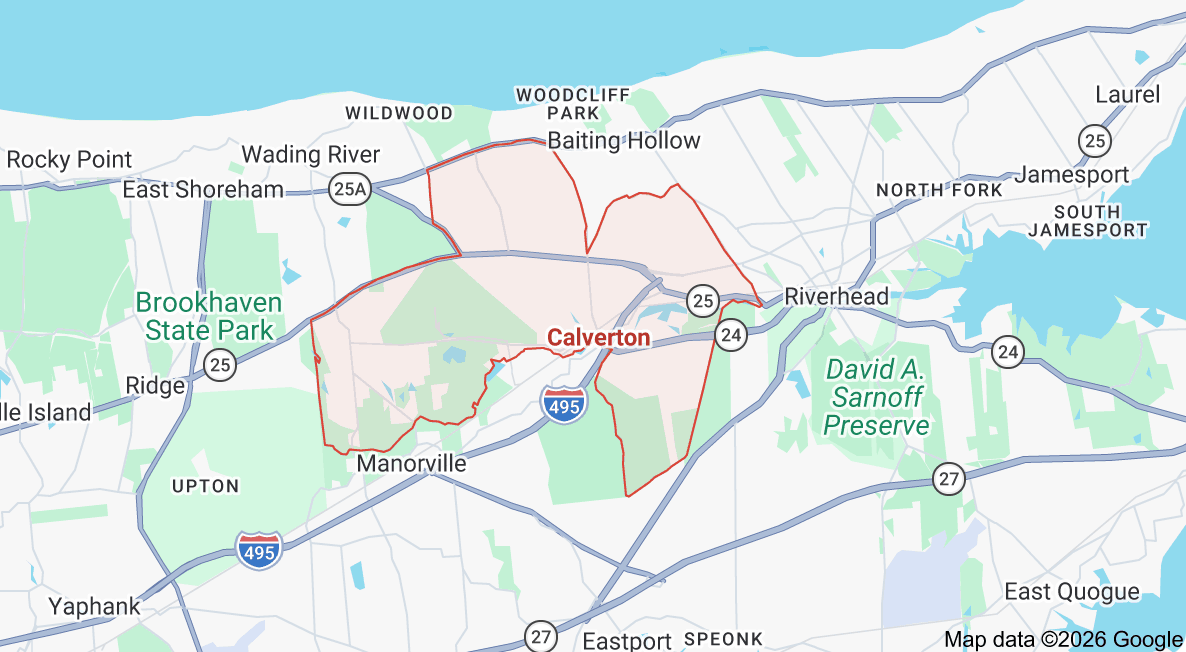 Map of Stony Brook, New York, showing surrounding towns, harbor, parks, and landmarks.