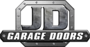 JD Garage Doors logo, metallic textured letters 
