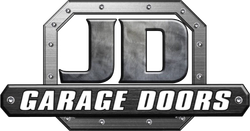 JD Garage Doors logo with metallic frame and lettering.