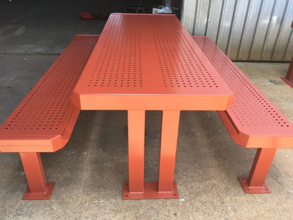 Orange Metal Picnic Table With Perforated — Greville Fabrication in Girraween, NSW