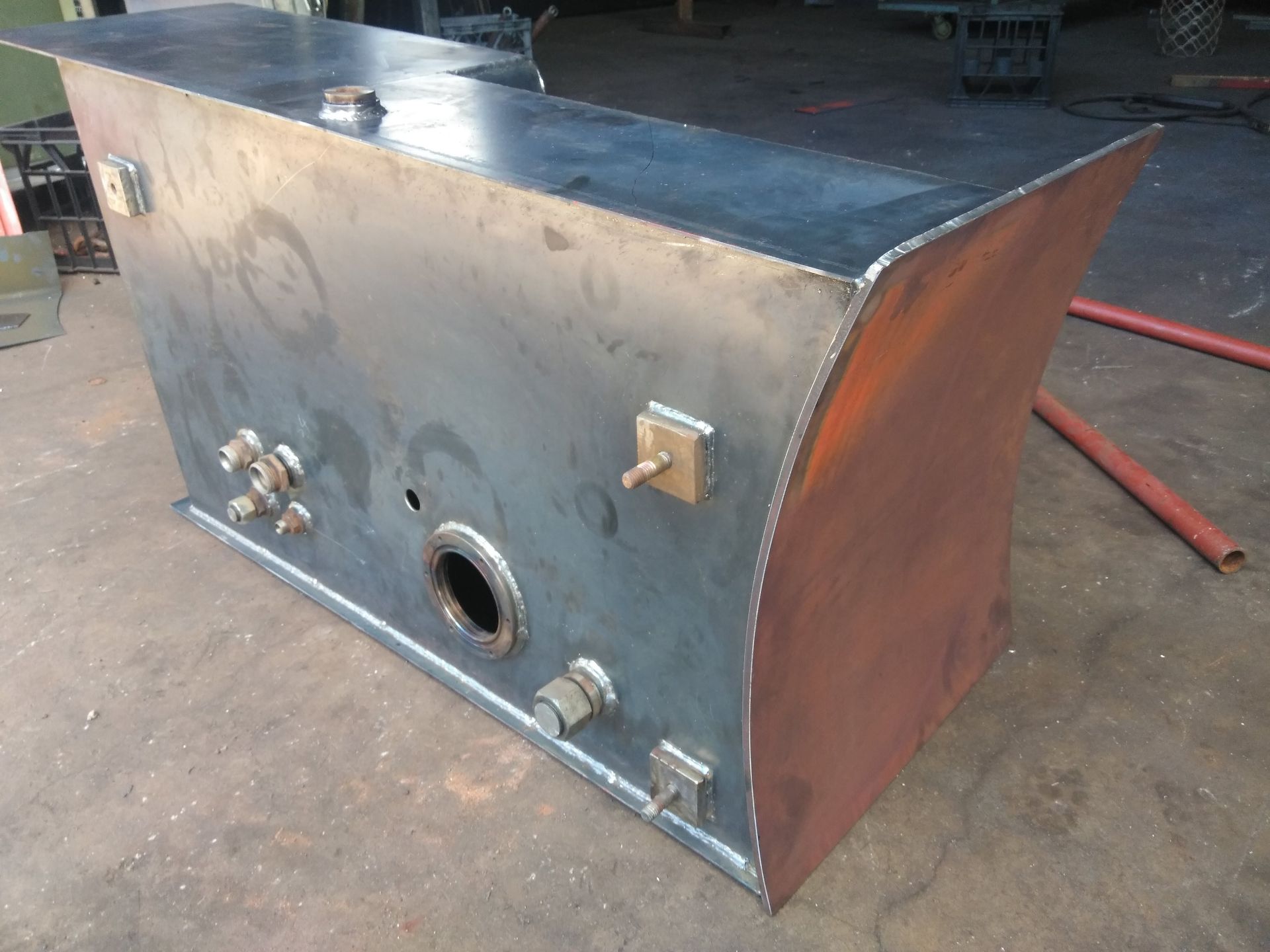 Stainless Steel Rectangular Tank With Rounded Ends and Pipe Fittings — Greville Fabrication in Girraween, NSW