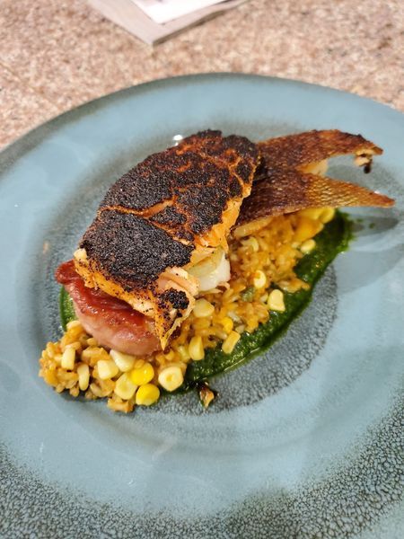 A close up of a plate of food on a table.