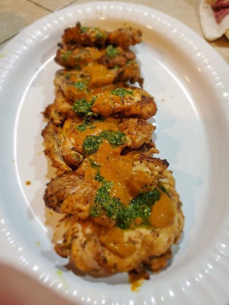 A close up of a plate of food on a table.
