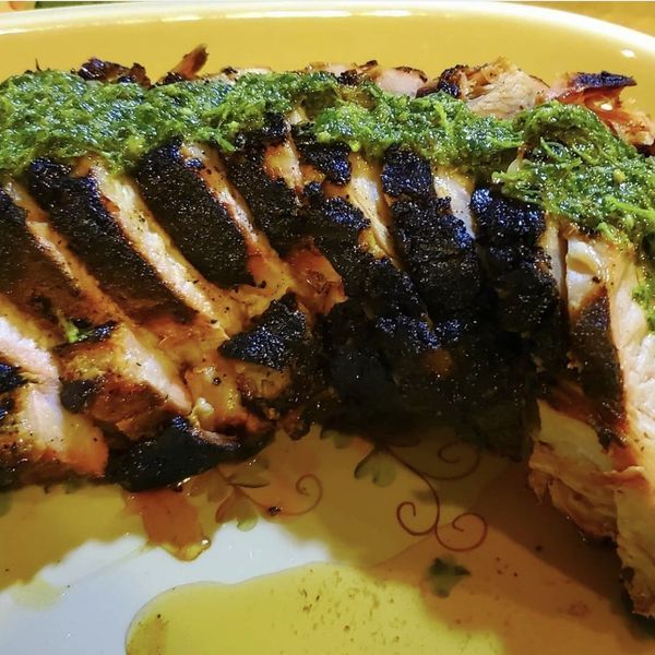 A close up of a piece of meat on a plate