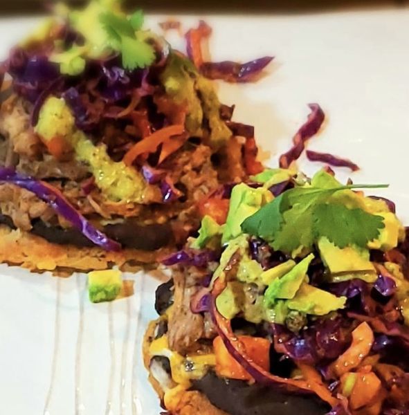 A close up of a plate of food on a table