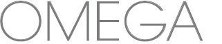The word omega is written in white on a white background.