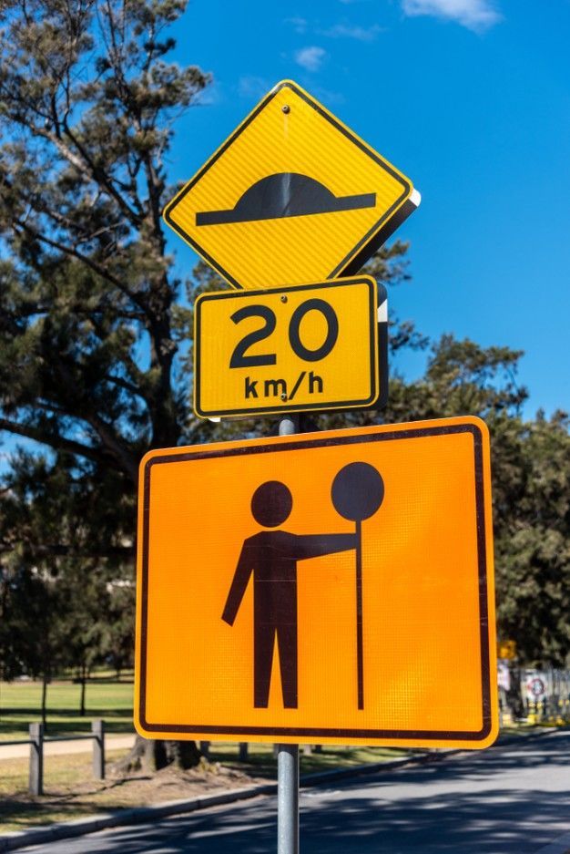 A Yellow Sign That Says 20 Km on It — Payton Civil Products in Dalby, QLD
