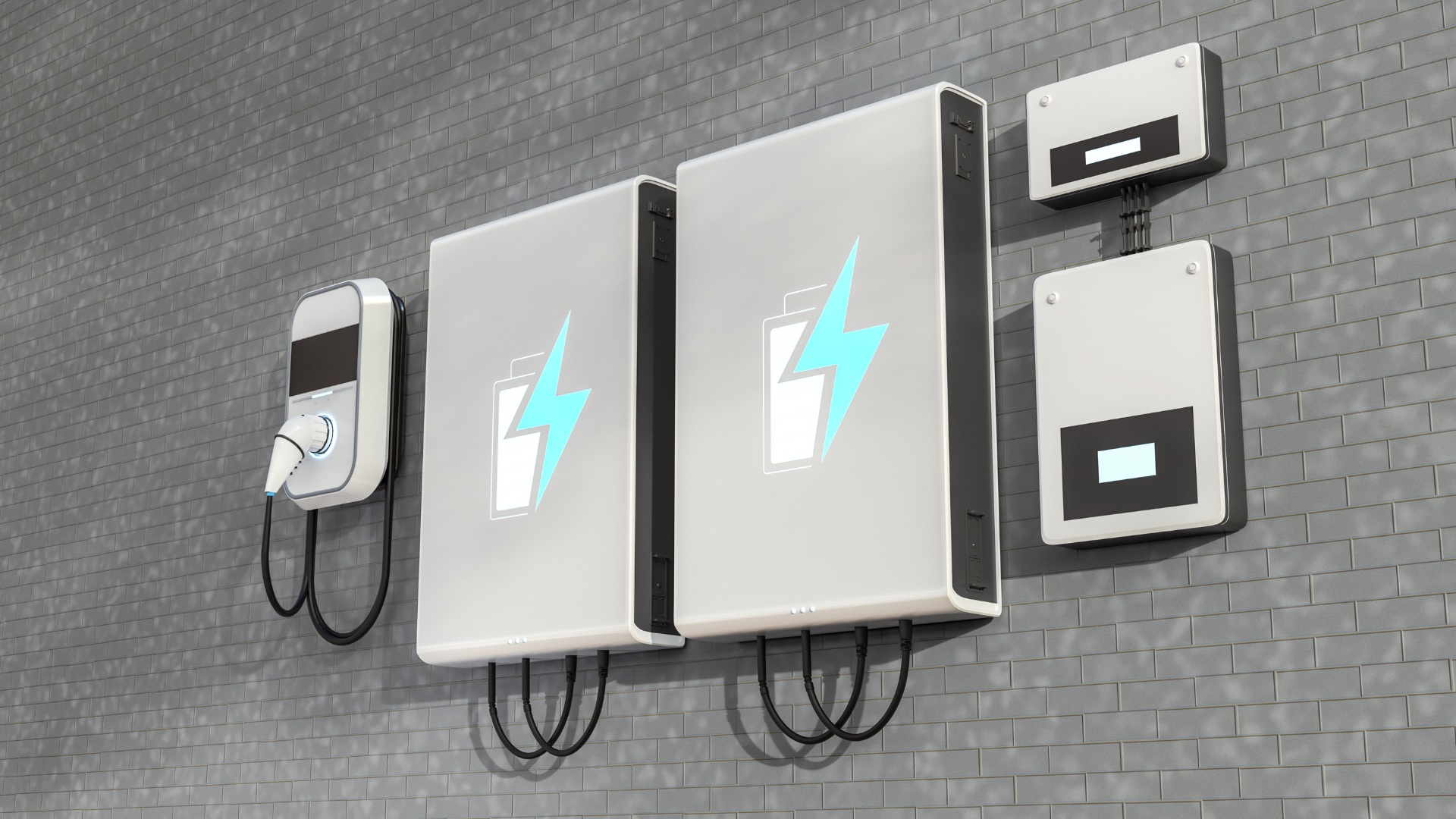 A large, white industrial generator against a light brown wall and a stone base.