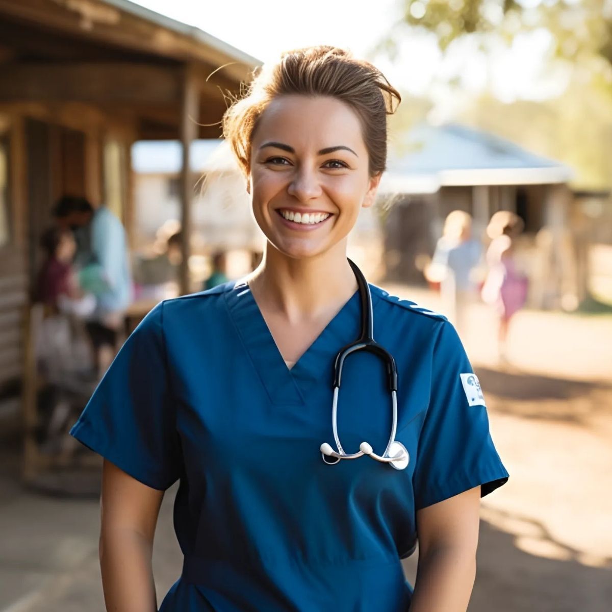 A smiling nurse with a stethoscope around her neck