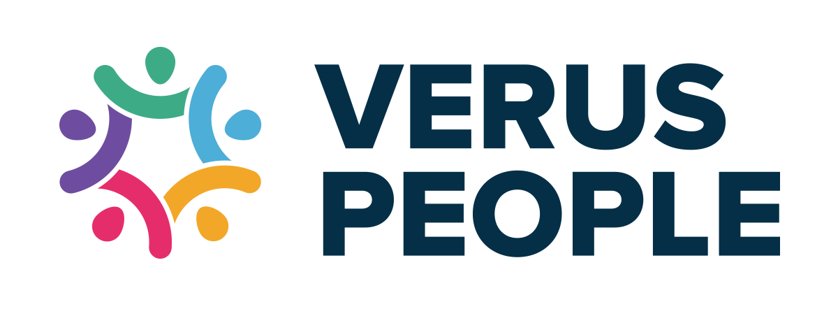 A logo for verus people with a circle of people