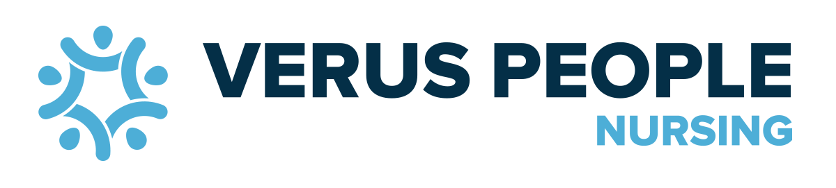 A logo for verus people nursing with a blue star