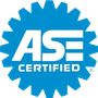 A blue logo that says ase certified on it
