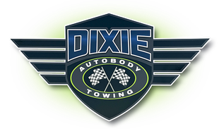 A dixie autobody towing logo on a white background