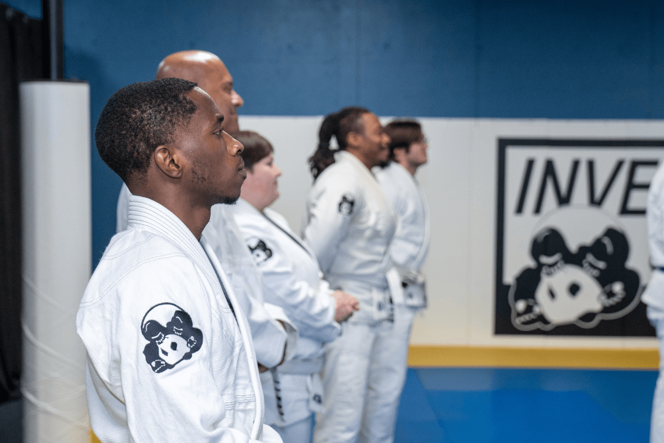 Beginners practice positional drills at Inverted Gear Academy in Bethlehem, PA, building safe jiu jitsu fundamentals.