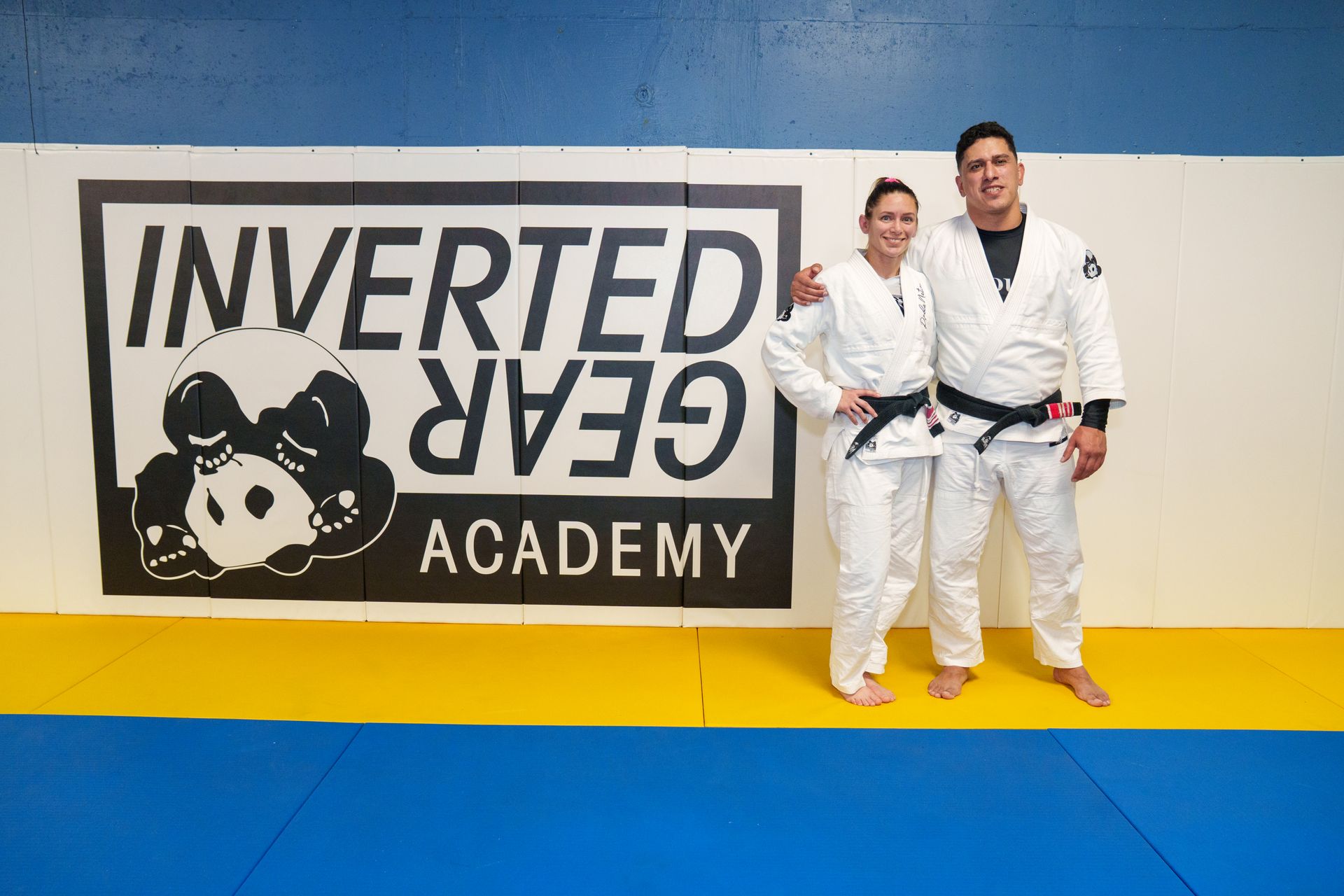 Students drilling jiu jitsu techniques at Inverted Gear Academy in Bethlehem, PA to build strength.