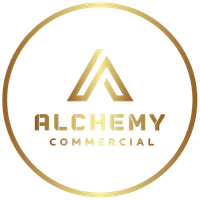 Gold Alchemy Commercial logo in a circle on black background.