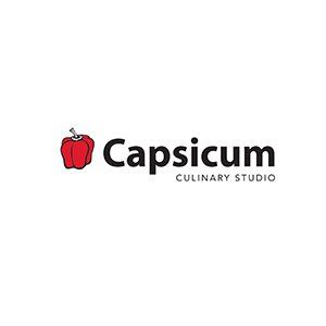 The logo for capsicum culinary studio has a red pepper on it.