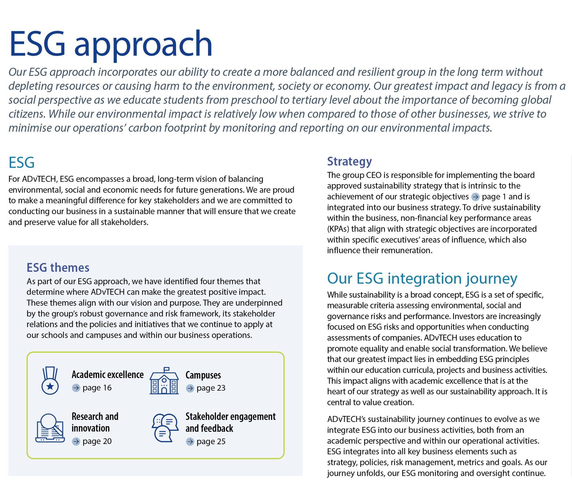 A brochure titled our sustainability approach is displayed on a white background.