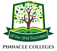 The pinnacle colleges logo is blue and red