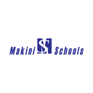 A blue logo for makini schools on a white background